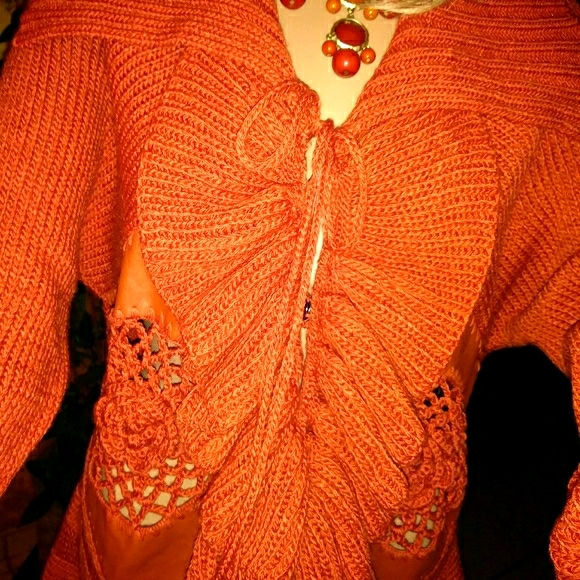 FINAL SALE SIONI NEW Orange color Long sweater. - Picture 2 of 7